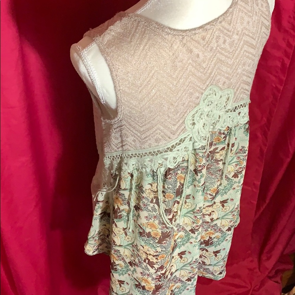 Mystree Sleeveless Taupe & Mint Tunic Small